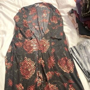 NWOT. Lularoe grey with roses long cardigan.